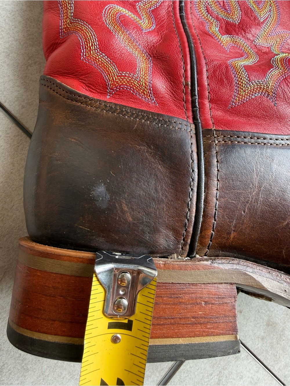 Double H Brown Leather Western Boots SZ 9with Red Embroidered Shaft square front - Picture 12 of 12